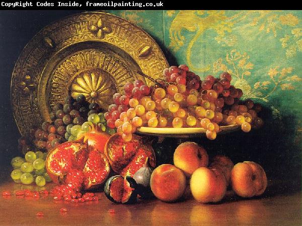 George Henry Hall Figs, Pomegranates, Grapes and Brass Plate